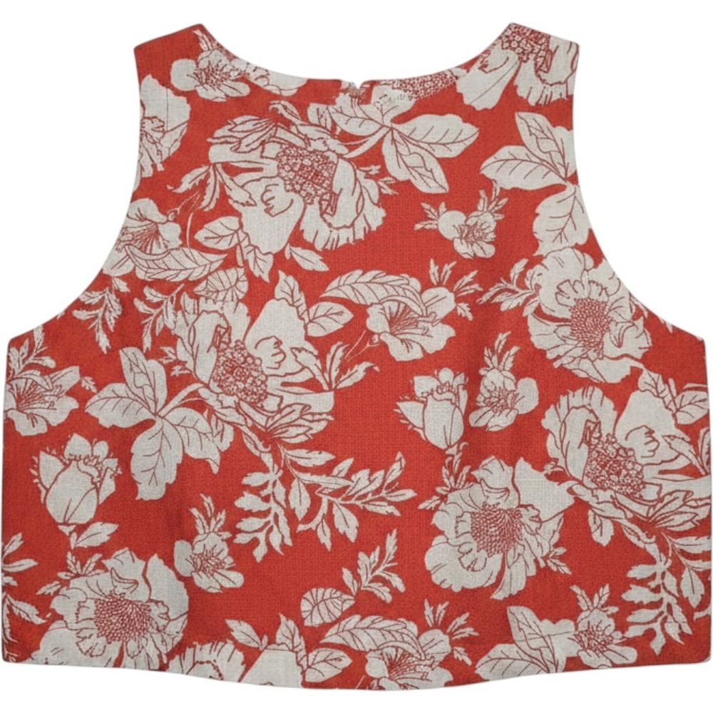Old Navy Womens Orange Floral Linen Blend Button Back Sleeveless Crop Top Large